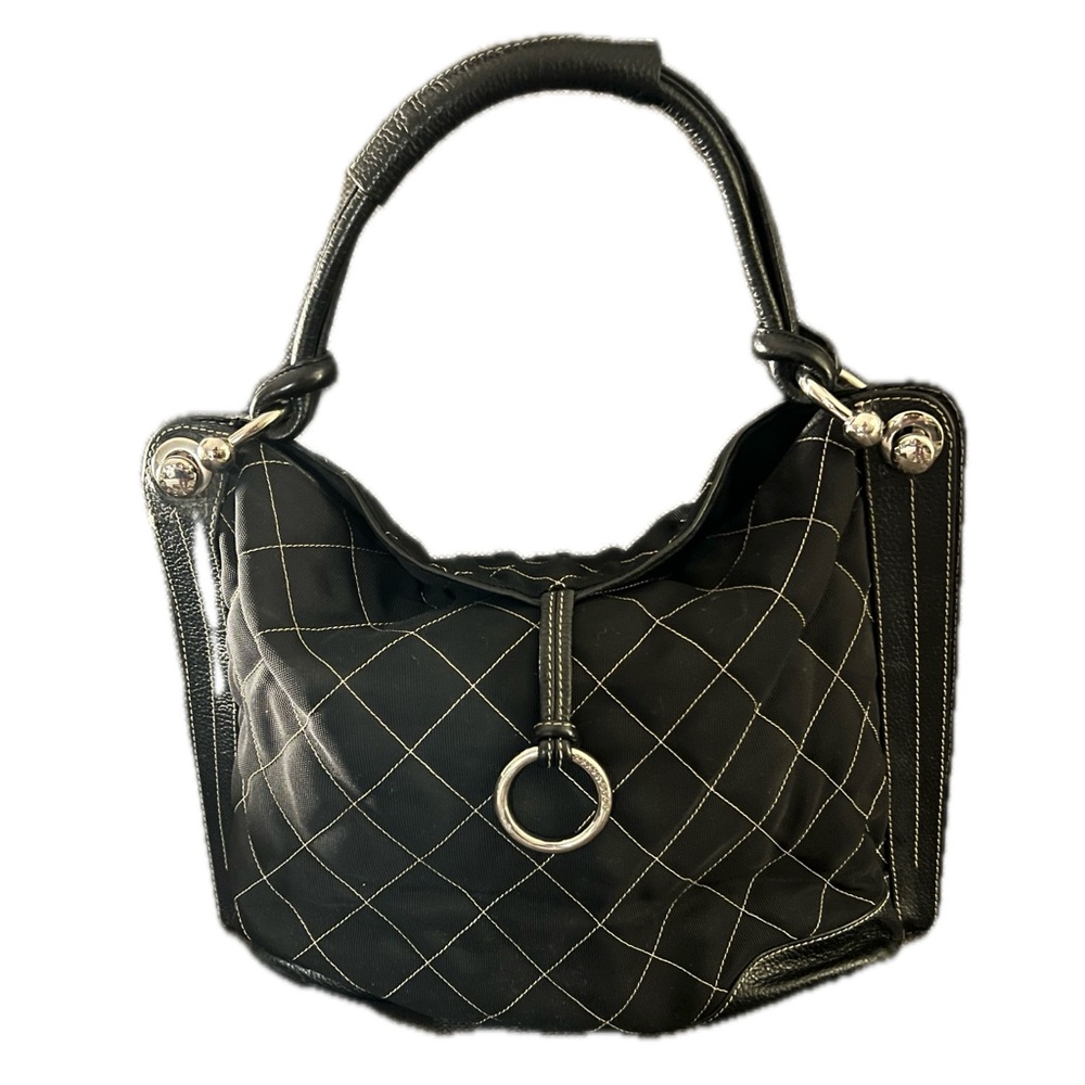 BCBGMaxAzria Classic Black Quilted Hobo Bag with Silver Hardware Accents